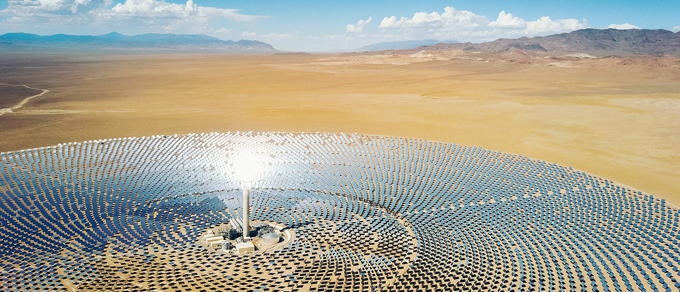 Aerial view of solar panels in a desert