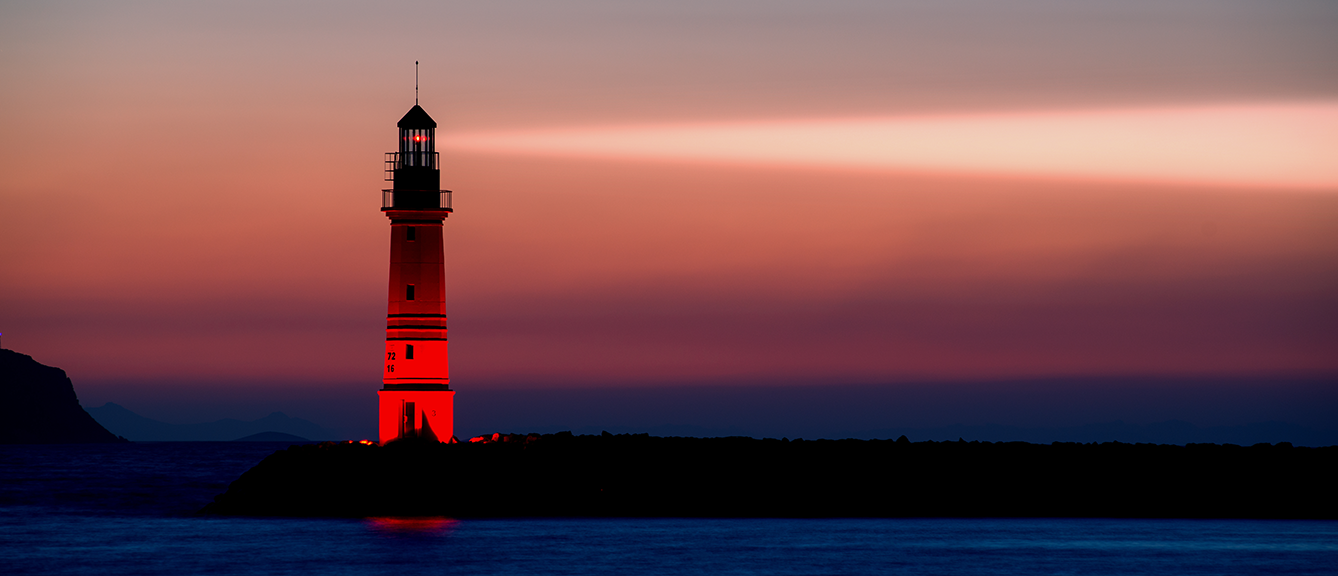 A lighthouse at night
